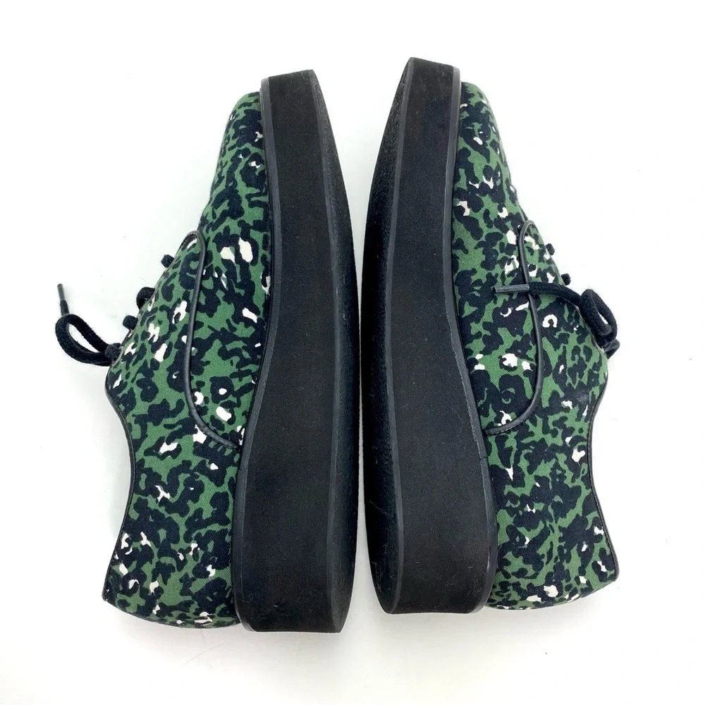 AGNES b Leopard Canvas Platform Oxfords Shoes in Green Size 7